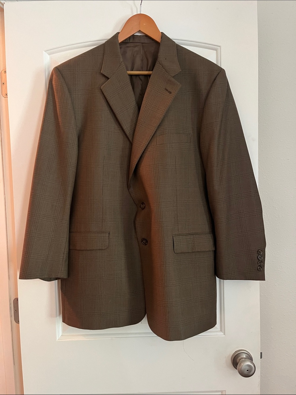 Burberry Olive Light Brown Plaid Two-Button Blazer